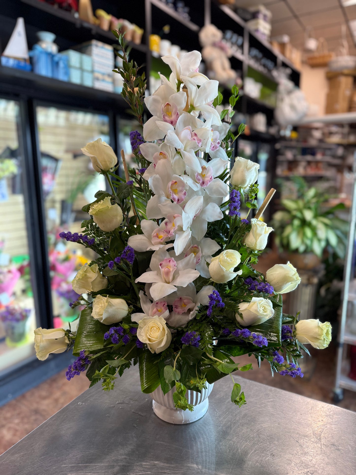 SYMPHONY OF WHITE ROSES & ORCHIDS DD-209W – Cypress Gardens Flower Shop, Miami FL