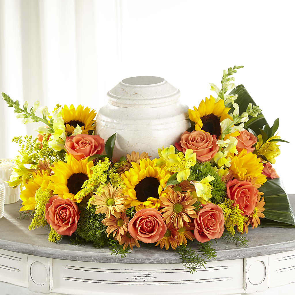 Faithful Sunflower Cremation Adornment – Cypress Gardens Flower Shop, Miami FL