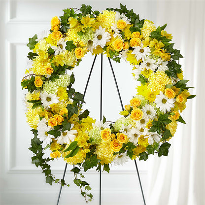Golden Remembrance Wreath –  Cypress Gardens Flower Shop, Miami FL